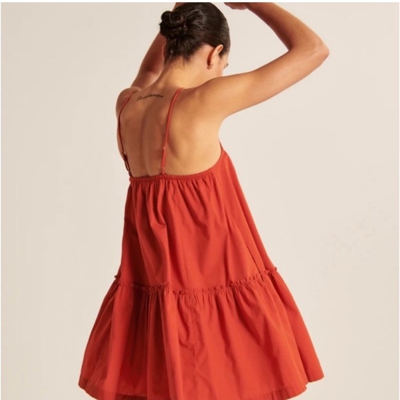 ABERCROMBIE & FITCH RED RUFFLE TRAPEZE MINI DRESS NWOT SIZE XL - Picture 4 of 7